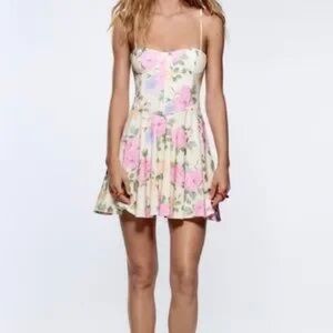 Zara Floral Corset Dress Size L NWT